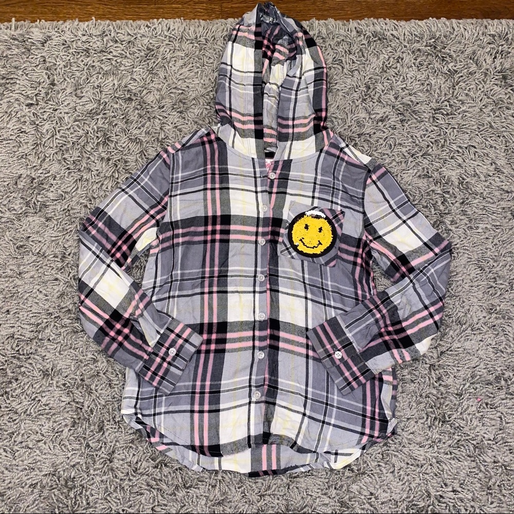 Justice Hooded Flannel w/ Smiley Face